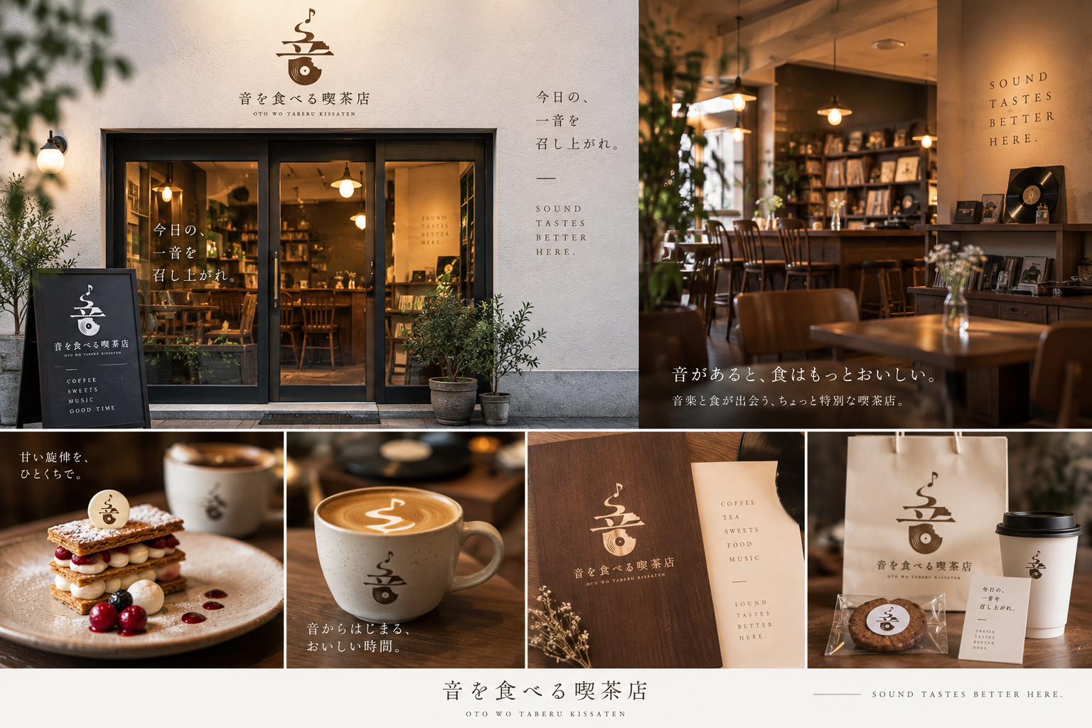 音を食べる喫茶店の外観、内装、商品、ショップツールのブランドイメージ
